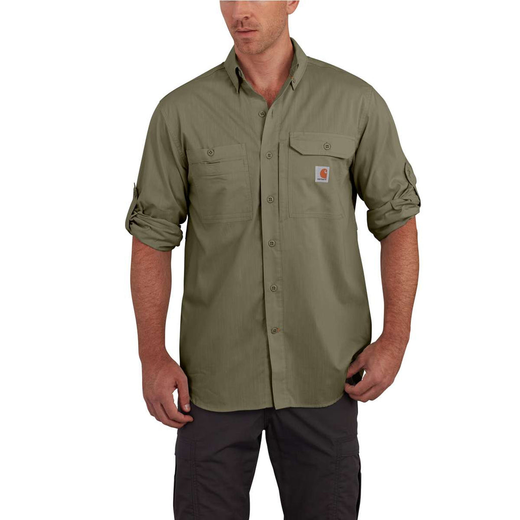 Carhartt Men's Burnt Olive Force Ridgefield Solid LS Shirt