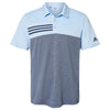 Adidas Men's Glow Blue Heather/Collegiate Navy Heather Heathered Colorblock 3-Stripes Sport Shirt