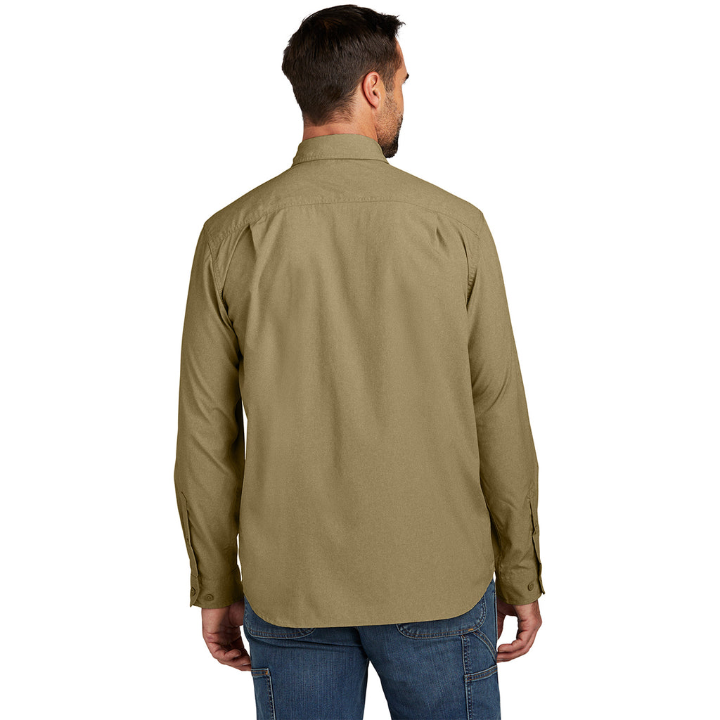 Carhartt Men's Dark Khaki Force Solid Long Sleeve Shirt