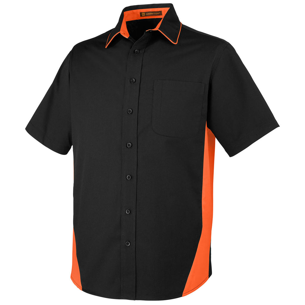 Harriton Men's Black/Team Orange Flash Colorblock Short Sleeve Shirt