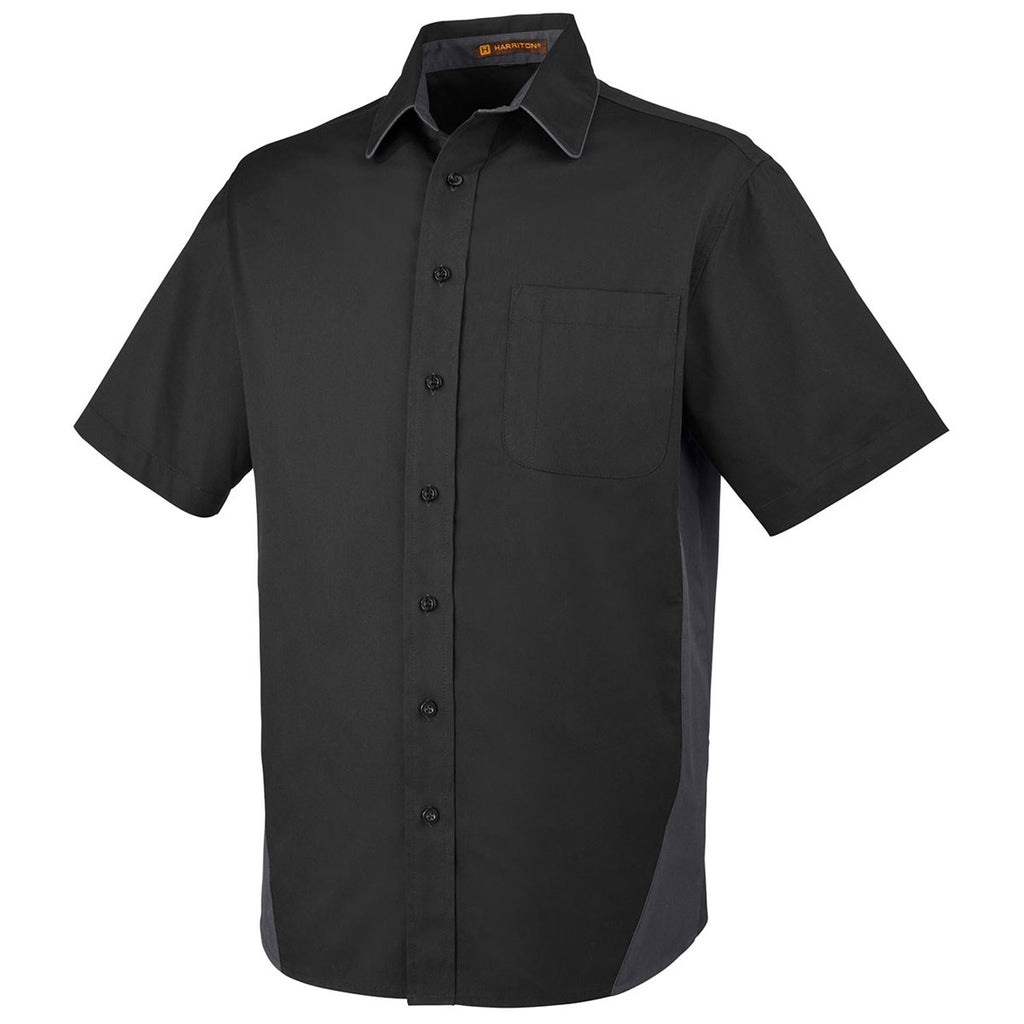 Harriton Men's Black/Dark Charcoal Tall Flash Colorblock Short Sleeve Shirt