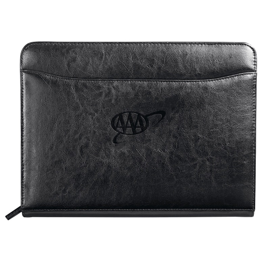 Leed's Black Renaissance Italian Style Leather Zippered Padfolio with FSC Mix Paper