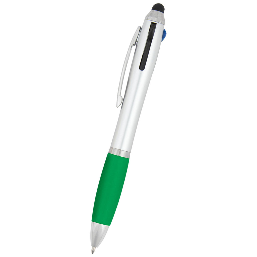 Hit Silver with Green 3-In-One Pen with Stylus