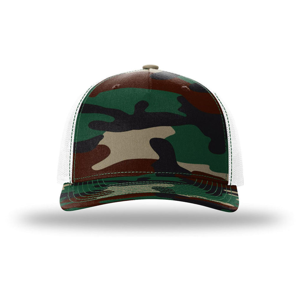 Richardson Green Camo/White Printed Five-Panel Trucker