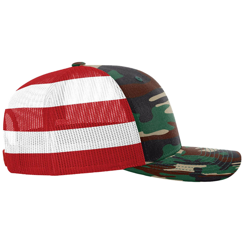 Richardson Green Camo/Stars Stripes Printed Mesh Trucker