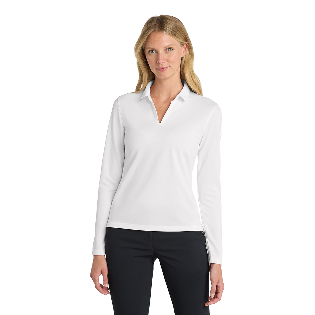 Nike Women's White Dri-FIT Micro Pique 2.0 Long Sleeve Polo