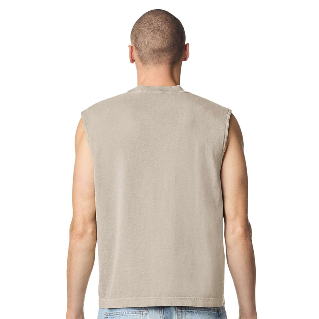 American Apparel Unisex Faded Bone Heavyweight Cotton Garment-Dyed Mid-Length Muscle Tee