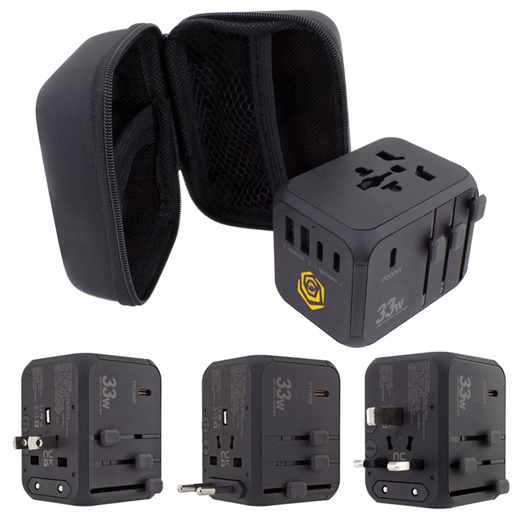 Hit Black 33W Universal Travel Adapter with Type-C