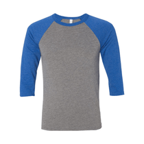 Bella + Canvas Unisex Grey/True Royal Triblend 3/4 Sleeve Baseball T-Shirt