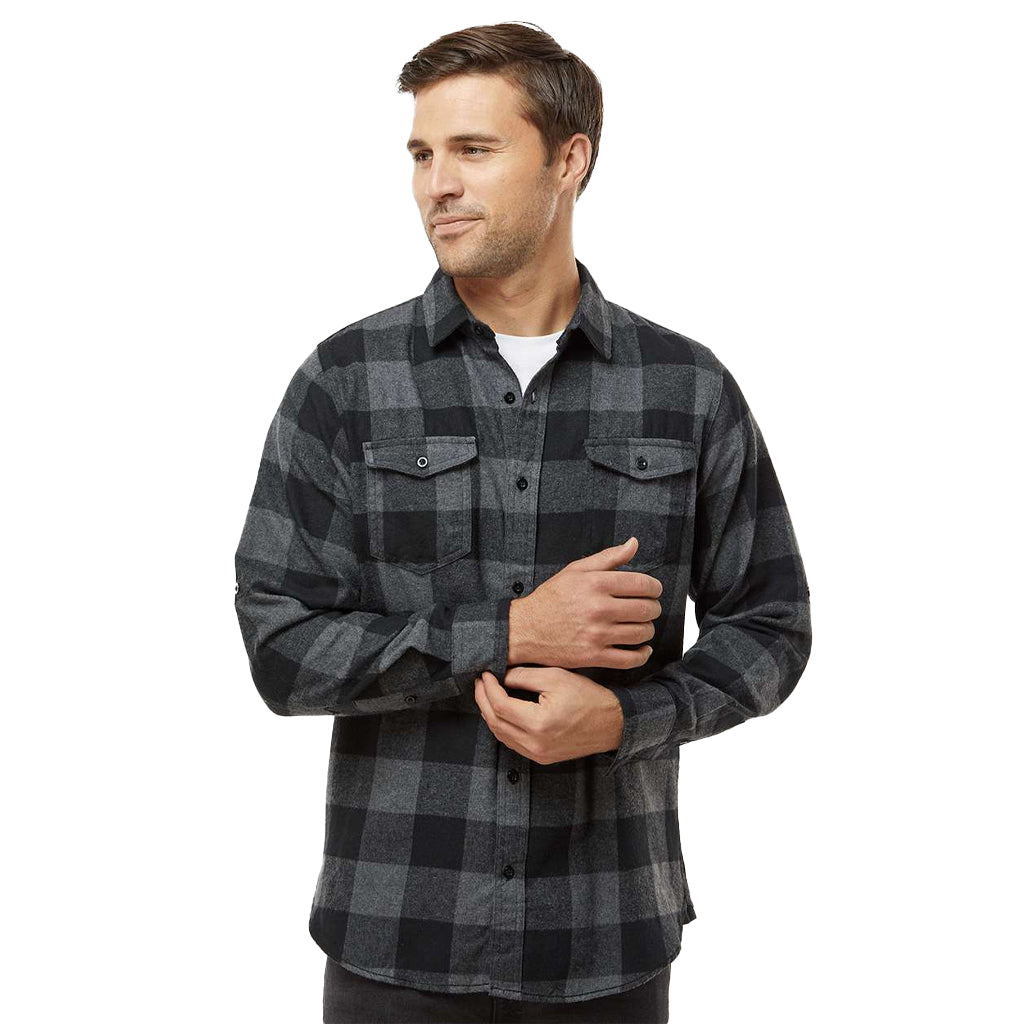 Burnside Men's Charcoal/Black Buffalo Yarn-Dyed Long Sleeve Flannel Shirt