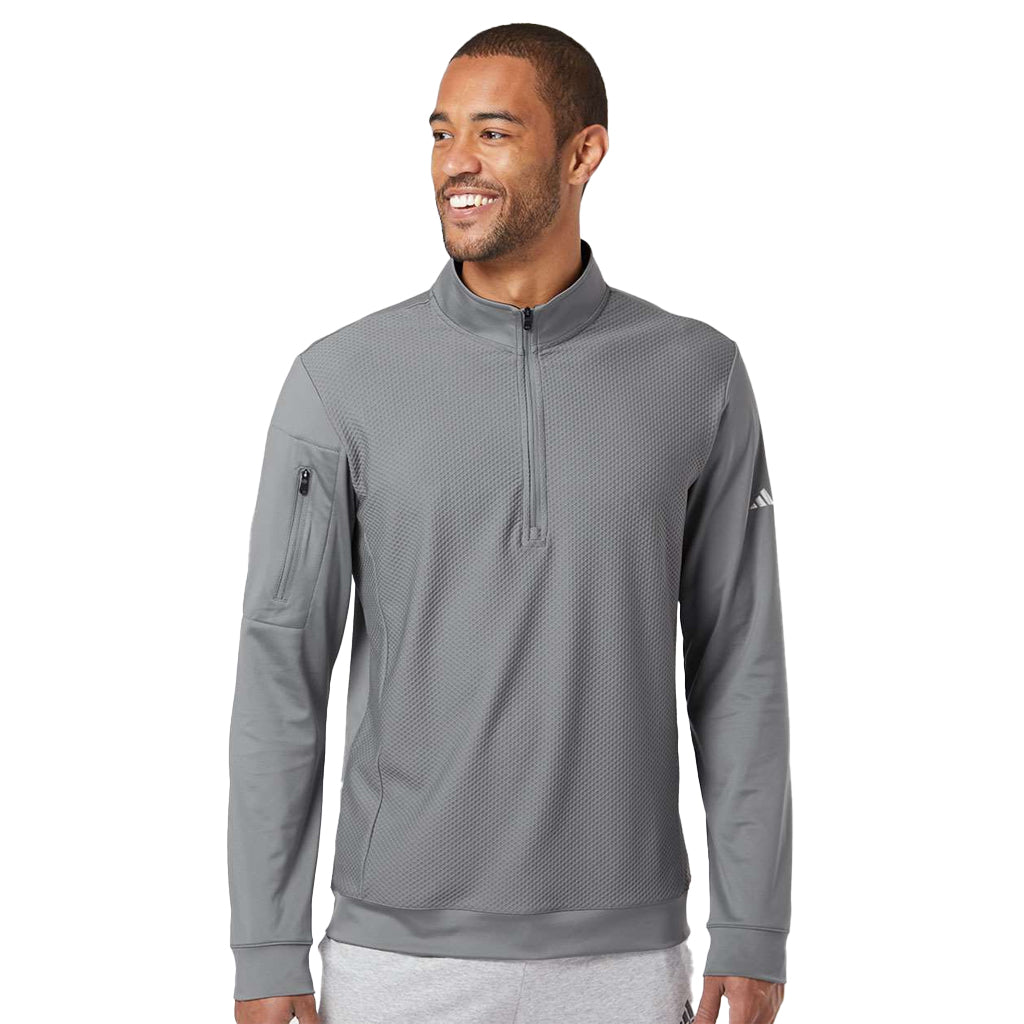 adidas Men's Grey Three Performance Texture Quarter Zip