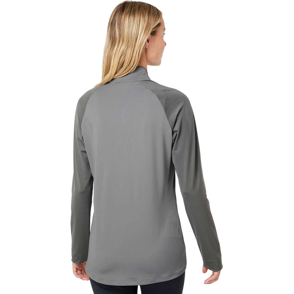 Adidas Women's Grey Three Stripe Block Quarter-Zip Pullover