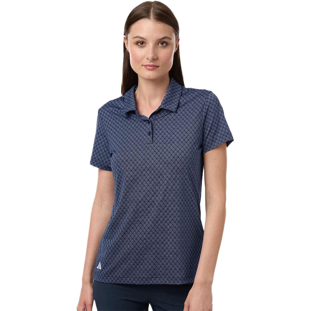 Adidas Women's Collegiate Navy 4-Way Stretch Printed Polo