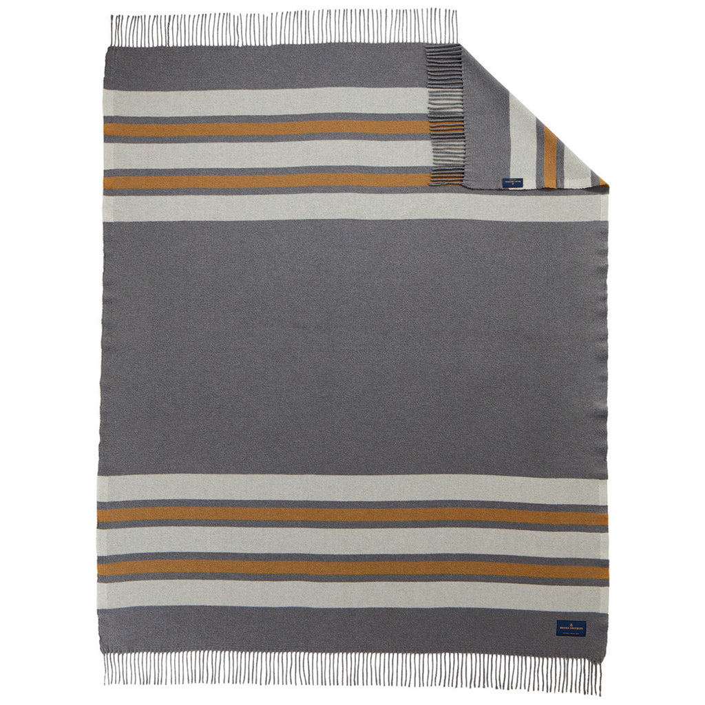 Brooks Brothers Shadow Grey/ Marshmallow/ Tan Heritage Blanket