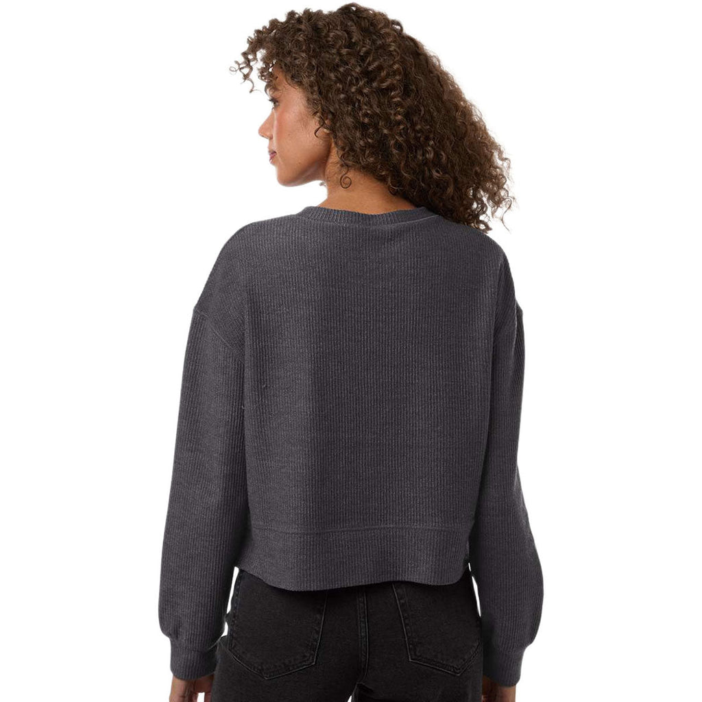 Boxercraft Women's Black Ribbed Knit Cropped Boxy Crew