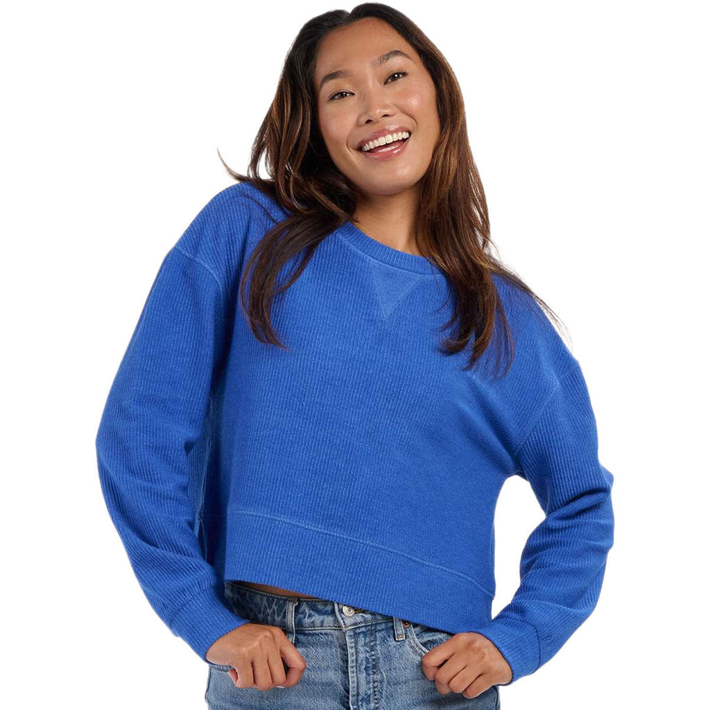 Boxercraft Women's Electric Royal Ribbed Knit Cropped Boxy Crew