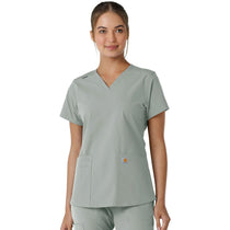 Carhartt Women's Grey Four-Pocket V-Neck Knit Panel Scrub Top