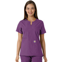 Carhartt Women's Eggplant Notch Neck Tunic Knit Panel Scrub Top