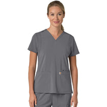 Carhartt Women's Pewter Three-Pocket Flex Panel V-Neck Scrub Top