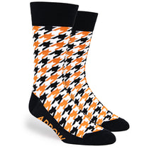 Pop Promos Orange & Black Houndstooth Dress Socks