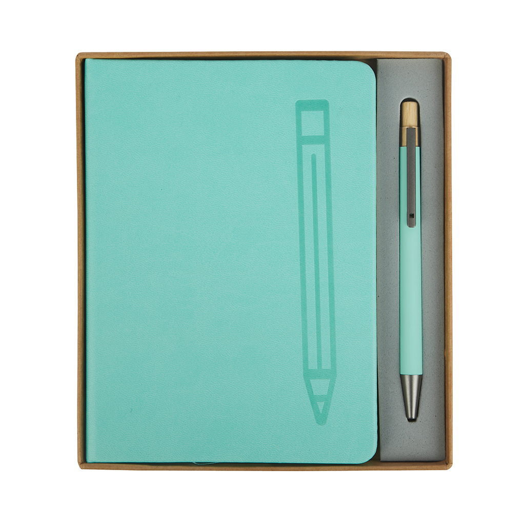 Logomark Aqua Manhattan II Gift Set w/Magnetic Journal & Recycled Pen