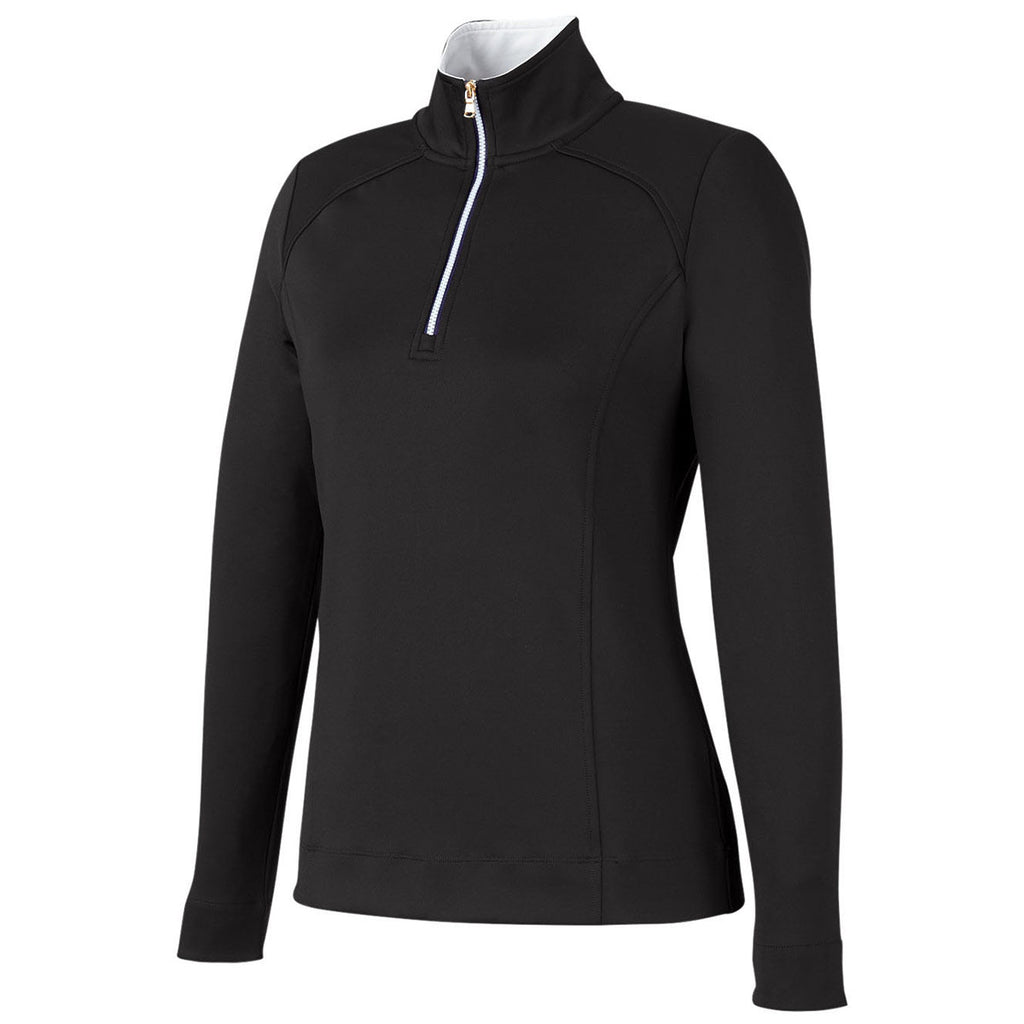 Fairway & Greene Women's Black/White Wells Quarter-Zip Tech Pullover