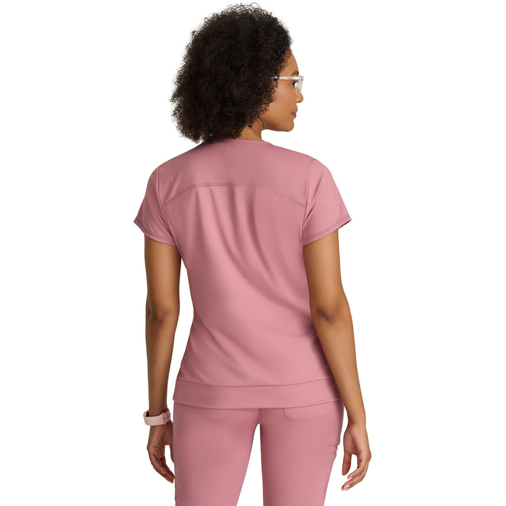 Grey's Anatomy Women's Canyon Pink Two Pocket V-Neck Motivate Top