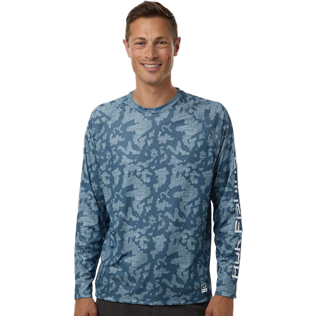 HUK Men's Titanium Blue LoPro Running Lakes Long Sleeve T-Shirt