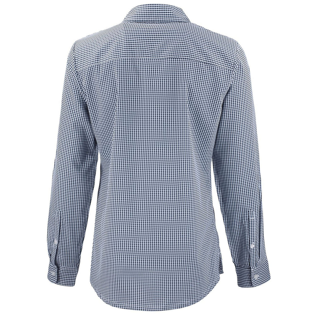 Cutter & Buck Women's Navy Blue/White Skyline Epic Confidence Recycled Gingham Long Sleeve Dress Shirt