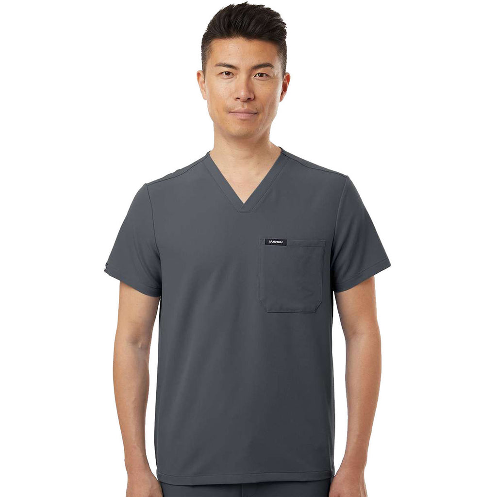 Jaanuu Men's Carbon Grey Holmes Everyday 1-Pocket Scrub V-Neck Top