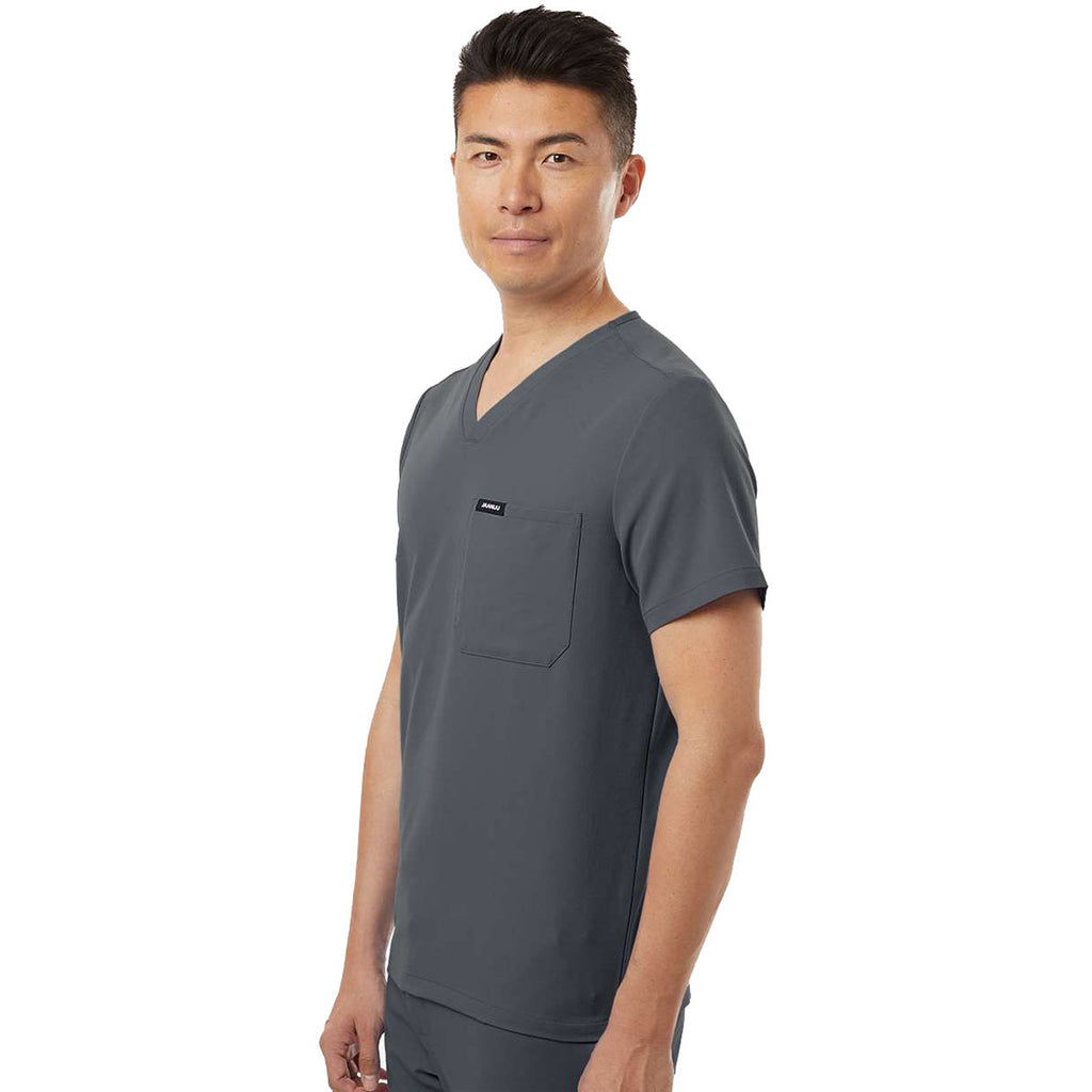 Jaanuu Men's Carbon Grey Holmes Everyday 1-Pocket Scrub V-Neck Top