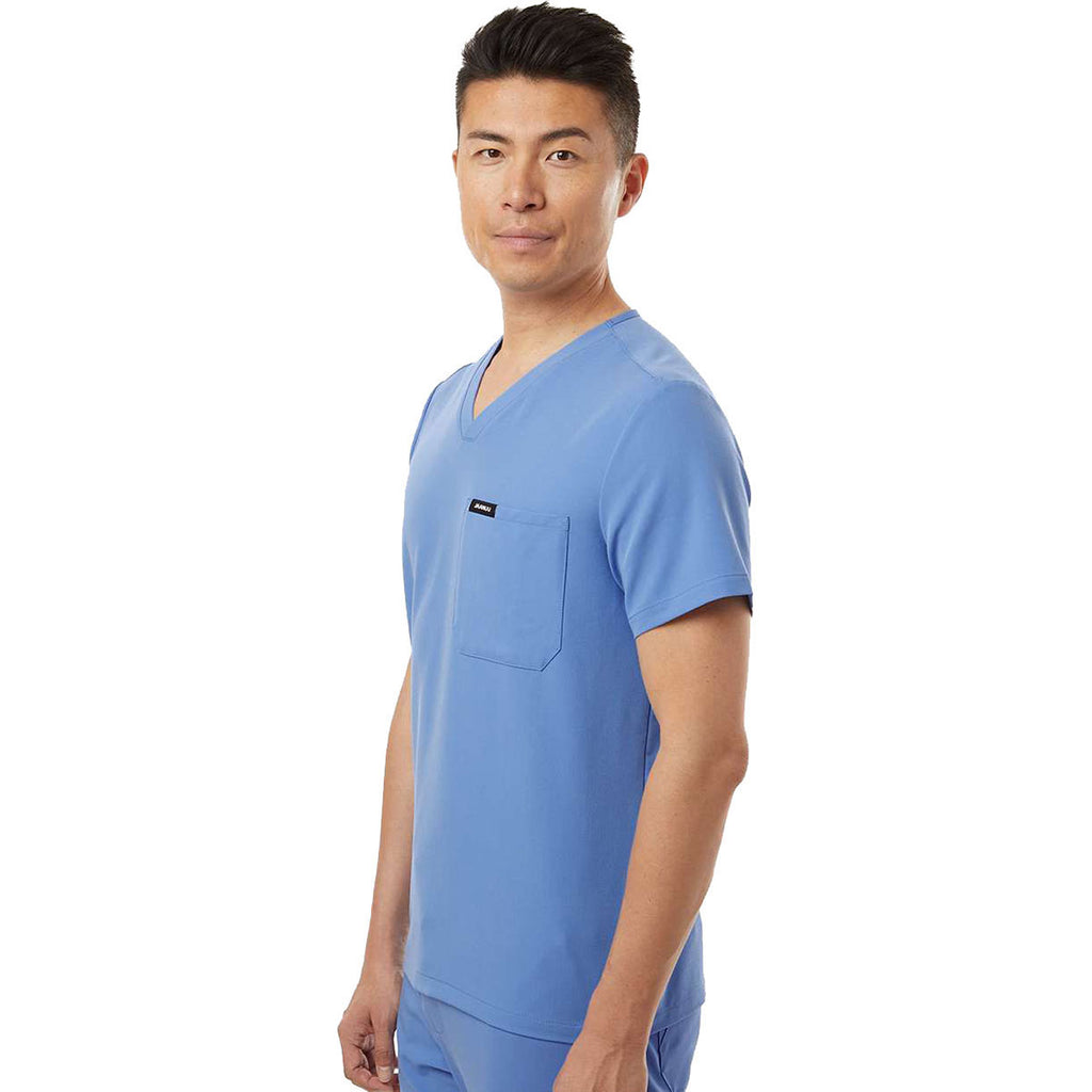 Jaanuu Men's Ceil Blue Holmes Everyday 1-Pocket Scrub V-Neck Top