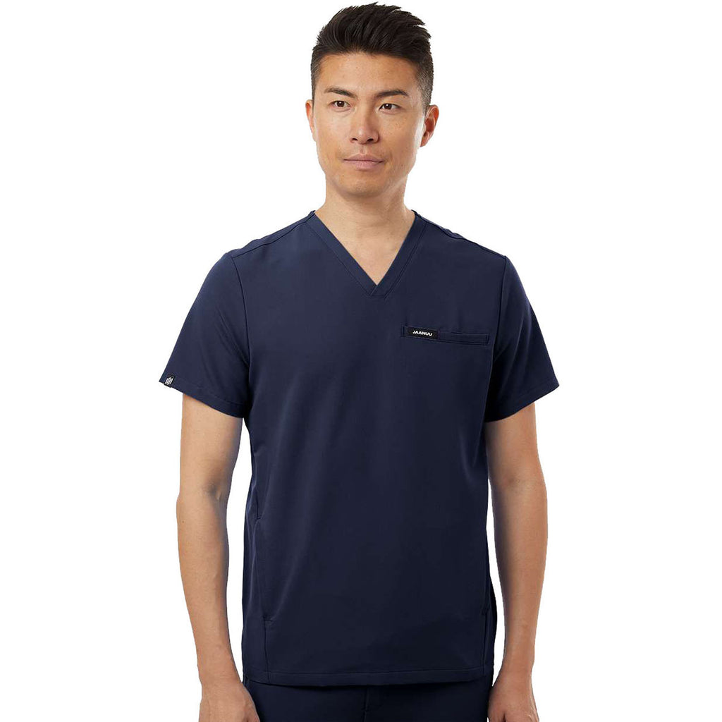 Jaanuu Men's Midnight Navy Platt 3-Pocket Scrub V-Neck Top