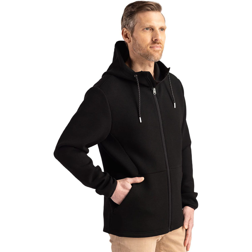 Cutter & Buck Men's Black Roam Epic Comfort Recycled Full Zip Hooded Jacket