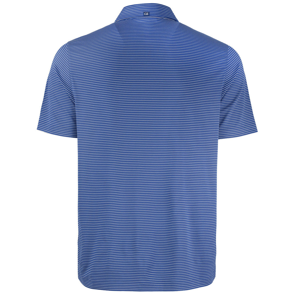 Cutter & Buck Men's Tour Blue/White Forge Eco Fine Line Stripe Stretch Recycled Polo