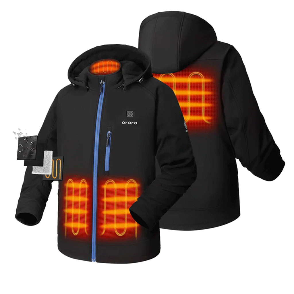 Ororo Men's Black Paragon Classic Heated Jacket 2.0 - Blue Zipper