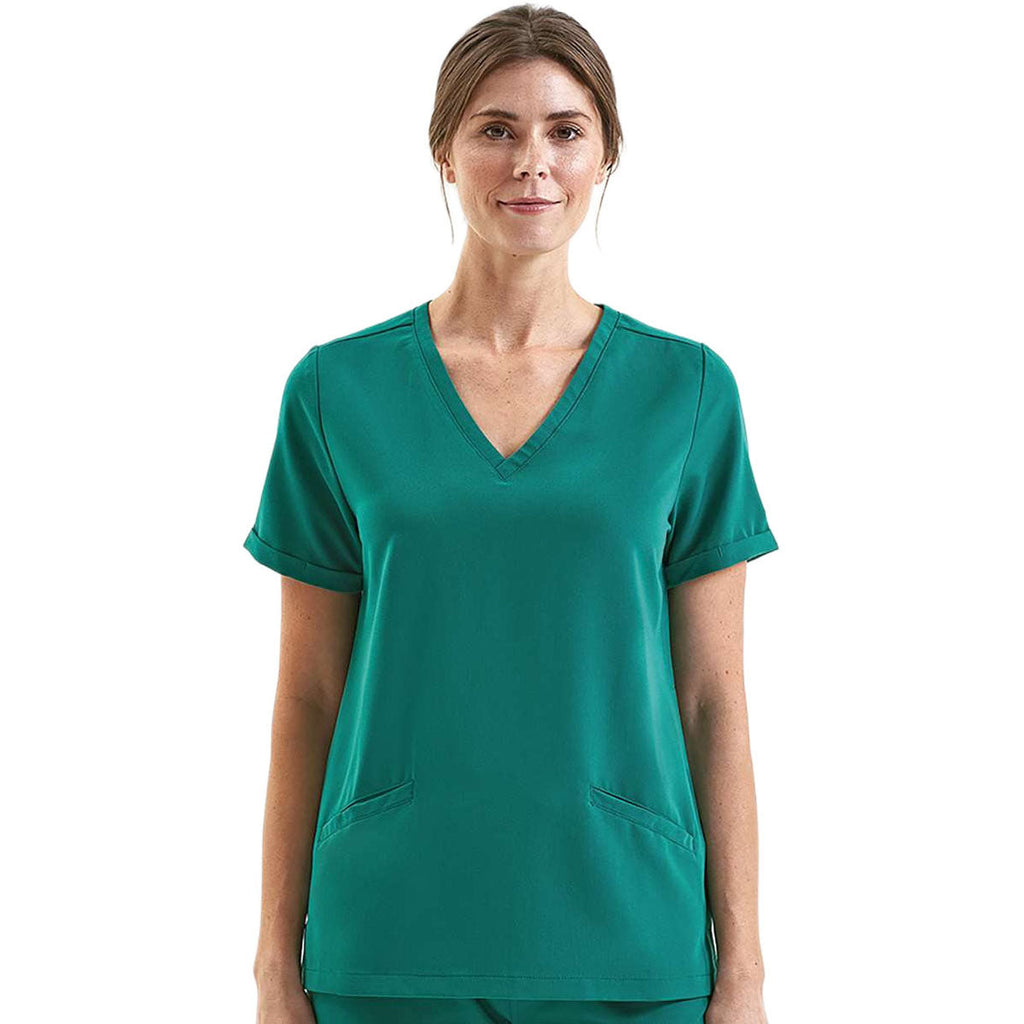 Onna Women's Clean Green Invisible V-Neck Stretch Scrub Top