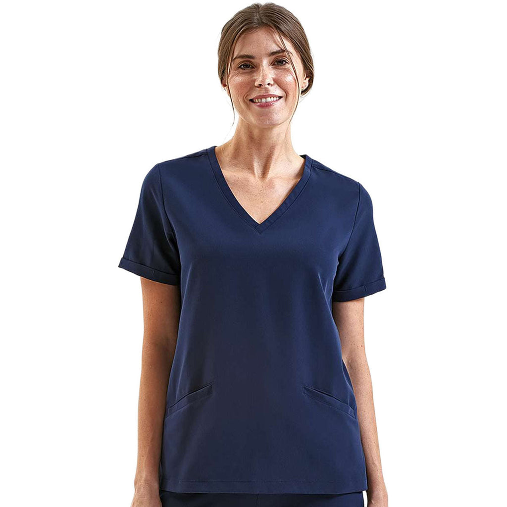 Onna Women's Navy Invisible V-Neck Stretch Scrub Top