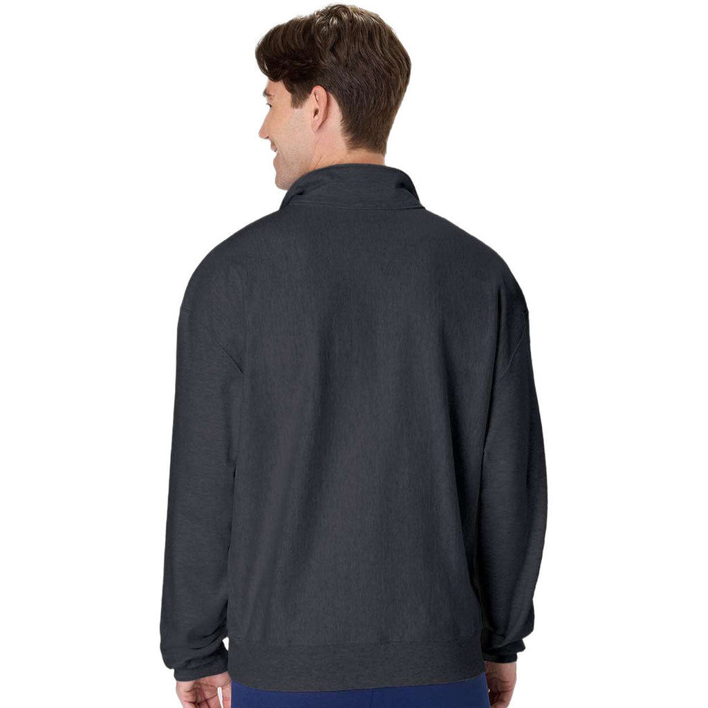 Hanes Unisex Charcoal Heather Beefy Sweats Premium Heavyweight Quarter-Zip Sweatshirt