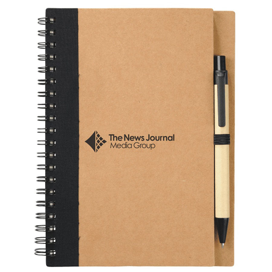 Bullet Black 5'' x 7'' Eco-Friendly Spiral Notebook with Pen