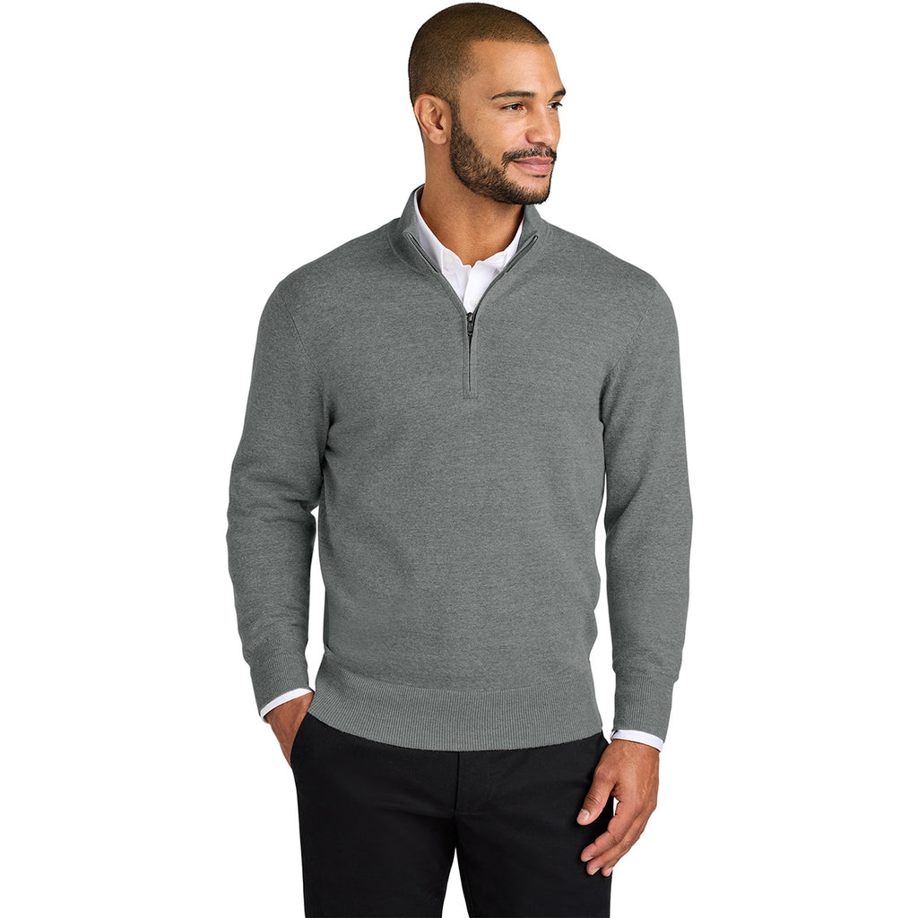 Port Authority Men's Medium Heather Grey Easy Care 1/4-Zip Sweater