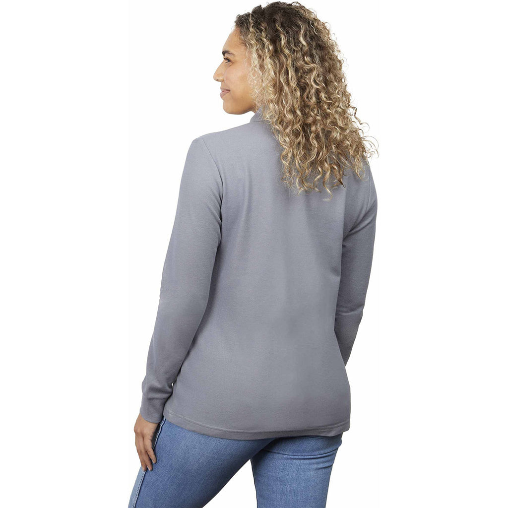 Elevate Women's Steel Grey Palo Long Sleeve 100% Cotton Pique Polo