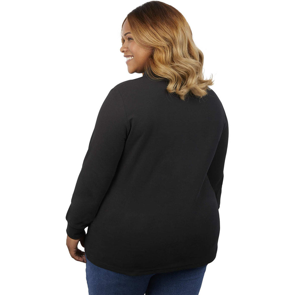 Elevate Women's Black Palo Long Sleeve 100% Cotton Pique Polo