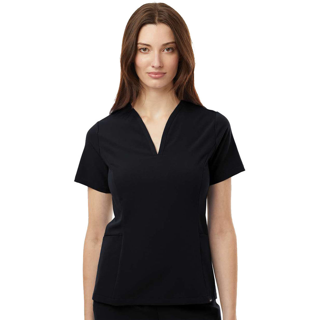 Jaanuu Women's Black Calix Fit & Flare Scrub V-Neck Top