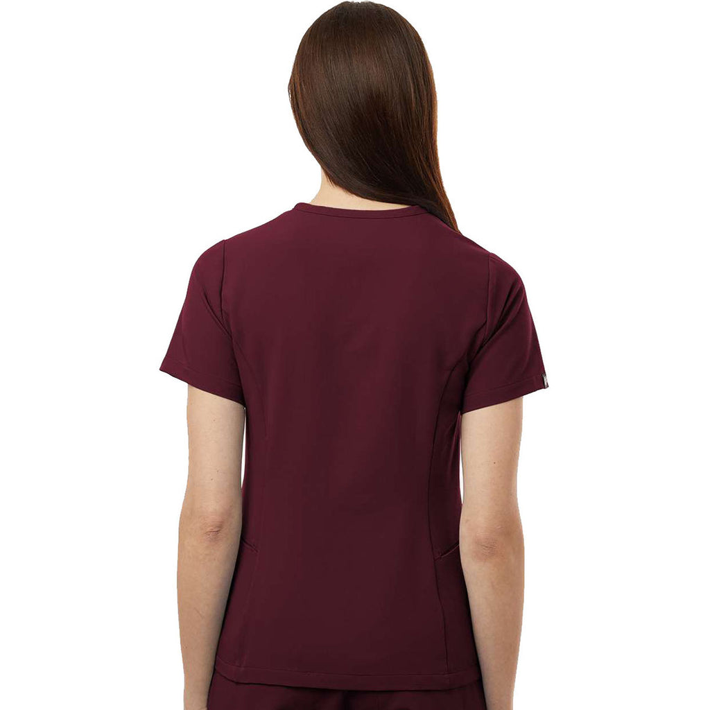 Jaanuu Women's Burgundy Calix Fit & Flare Scrub V-Neck Top