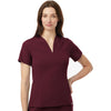 Jaanuu Women's Burgundy Calix Fit & Flare Scrub V-Neck Top