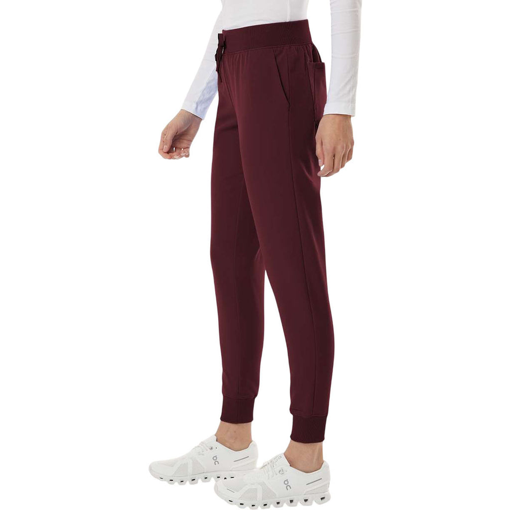 Jaanuu Women's Burgundy Silex Knit-Waist Scrub Joggers