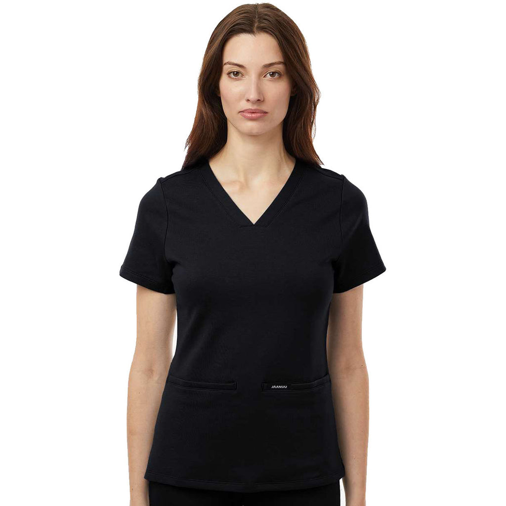 Jaanuu Women's Black Cesi Ultrasoft Scrub V-Neck Top