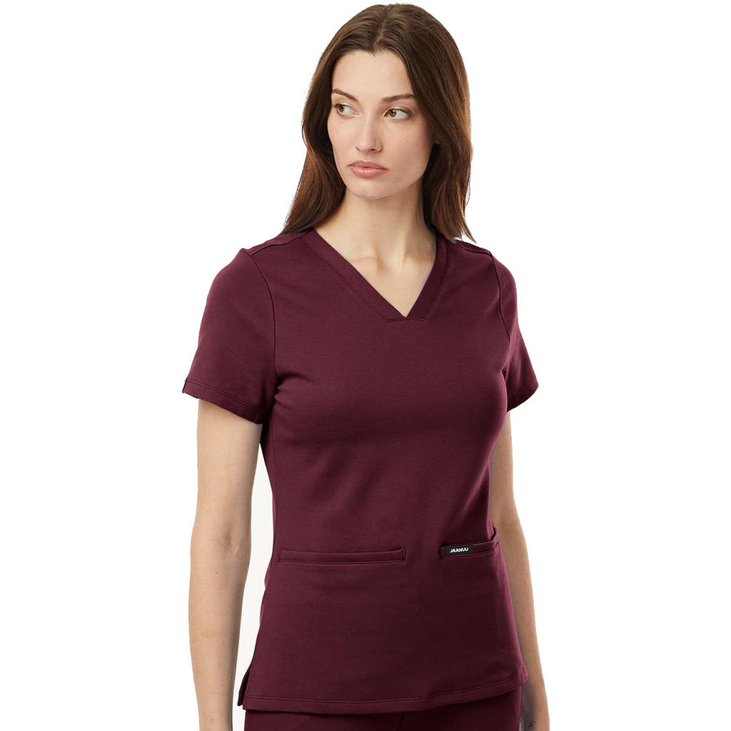 Jaanuu Women's Burgundy Cesi Ultrasoft Scrub V-Neck Top