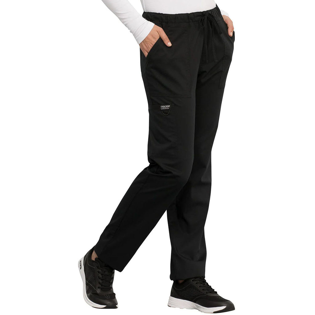 Cherokee Unisex Black 4-Pocket Tapered Leg Drawstring Pant